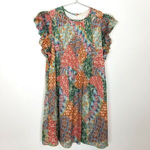 Marie Oliver Multicolor Patchwork Print Mini Dress - Teal, Coral, Orange